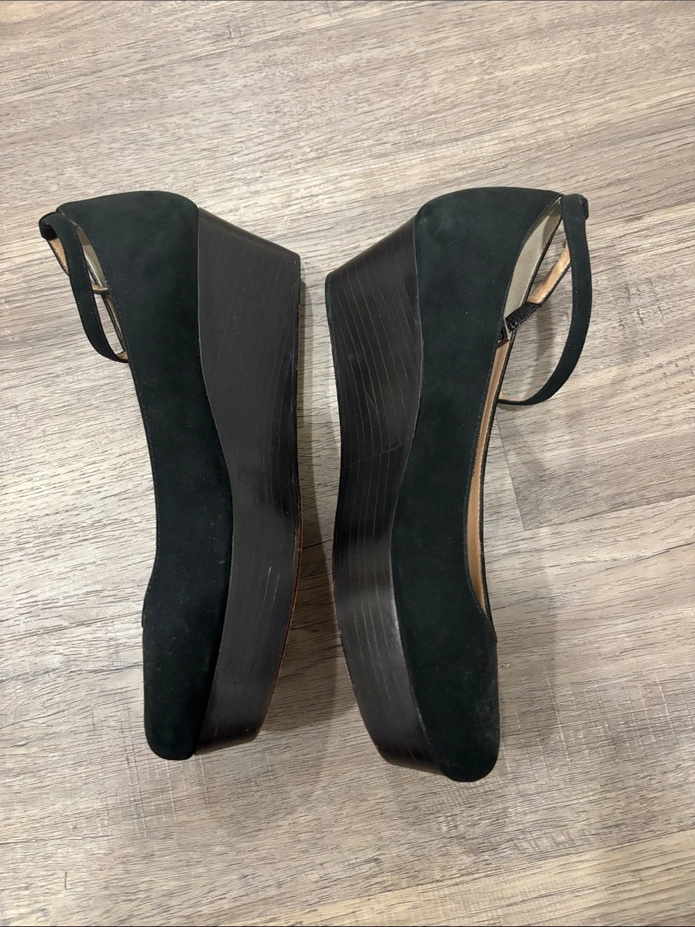 kate spade Black Suede Ankle-Strap Wedge Shoes